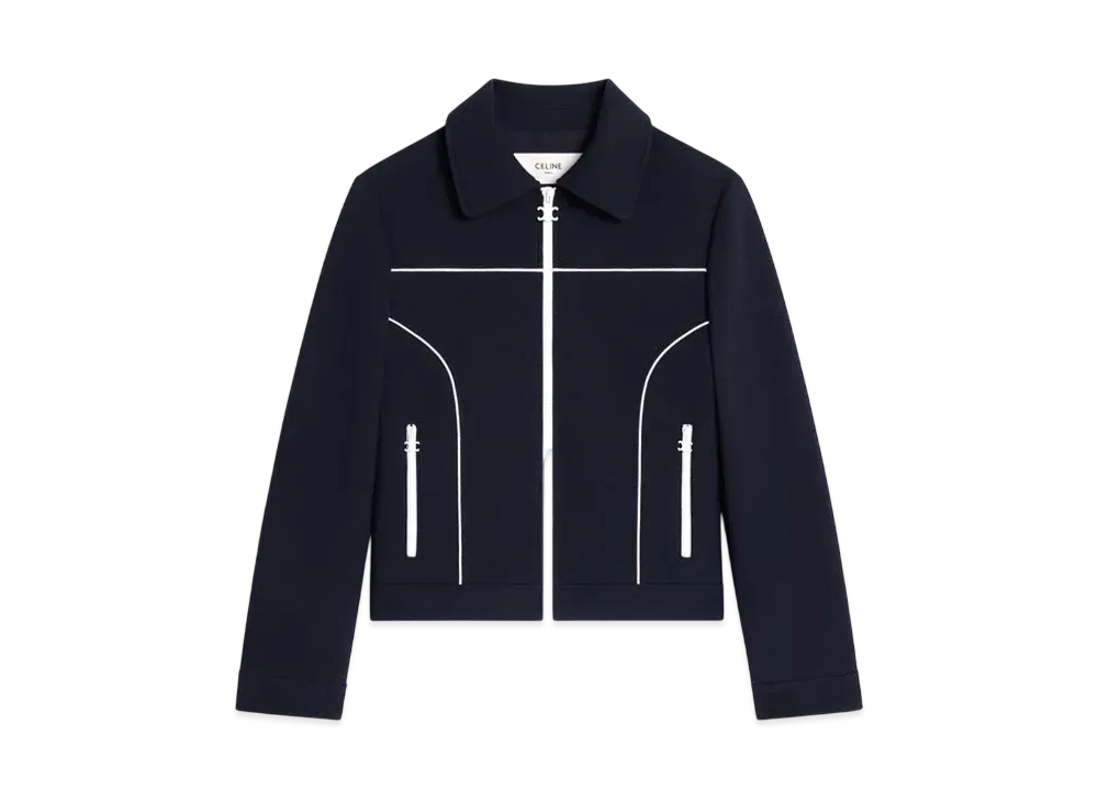 CELINE Chelsea Blouson Jacket In Gauffered Double Wool "Navy"