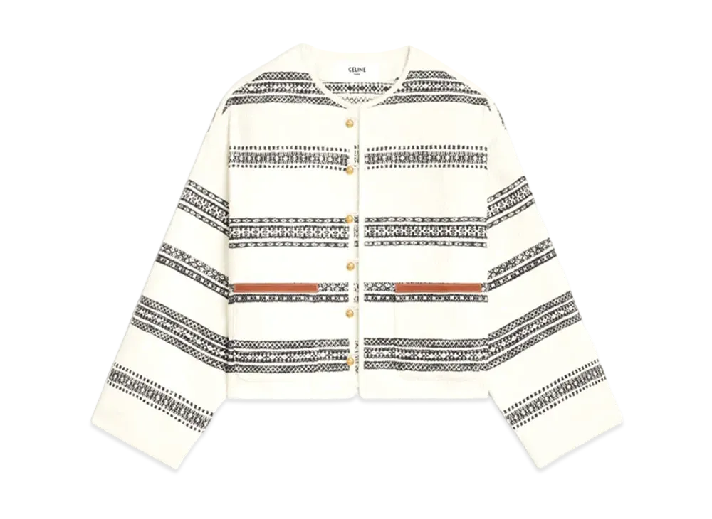 CELINE Stripe Baja Cardigan in Tweed "Chalk/Black"