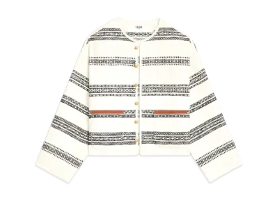 CELINE Stripe Baja Cardigan in Tweed "Chalk/Black"