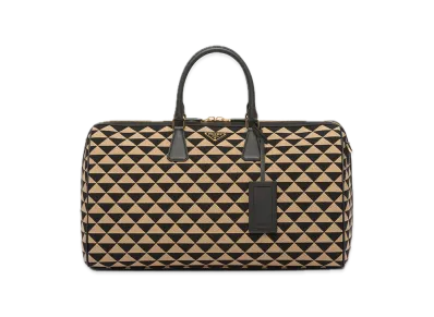 PRADA Symbole Embroidered Fabric Travel Bag "Black/Beige"