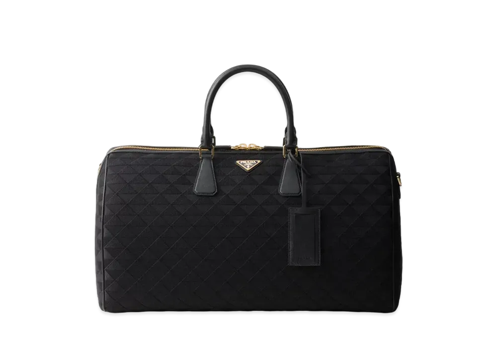PRADA Embroidered Fabric Duffel Bag "Black"