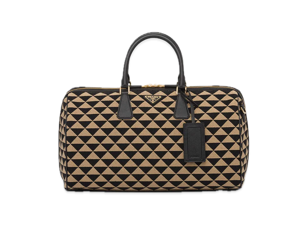 PRADA Symbole Embroidered Fabric Travel Bag "Black/Beige"