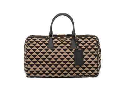 PRADA Symbole Embroidered Fabric Travel Bag "Black/Beige"