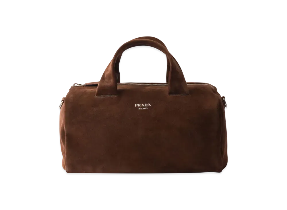 PRADA Suede Duffle Bag "Dark Brown"
