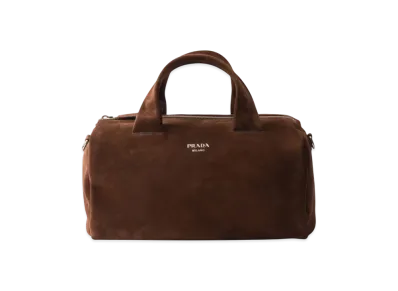 PRADA Suede Duffle Bag "Dark Brown"