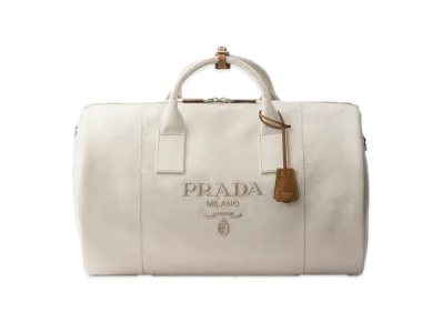 PRADA Linen-Blend Duffle Bag "Natural"