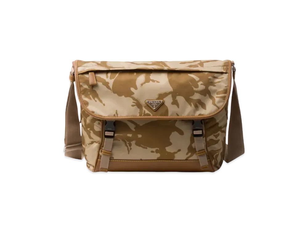 PRADA Printed Re-Nylon and Leather Shoulder Bag "Khaki"