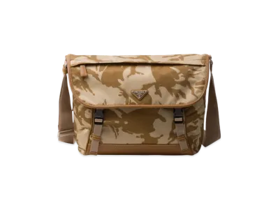 PRADA Printed Re-Nylon and Leather Shoulder Bag "Khaki"