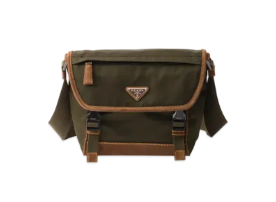 PRADA Medium Re-Nylon and Suede Shoulder Bag "Khaki Green/Dark Brown"