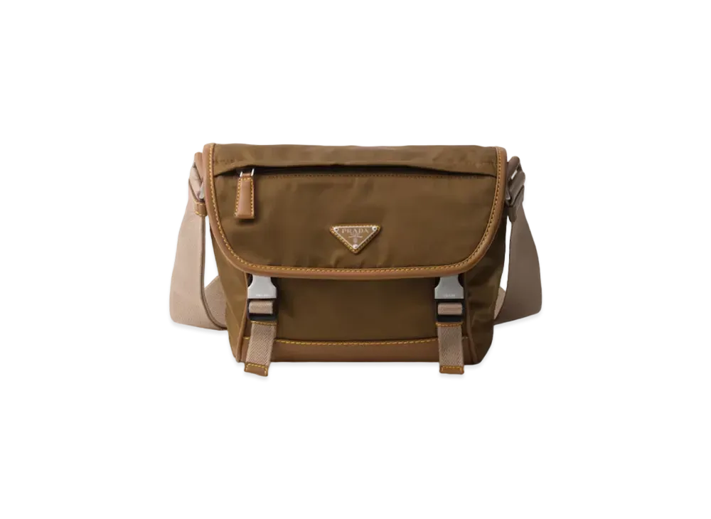 PRADA Re-Nylon and Leather Shoulder Bag "Brown"
