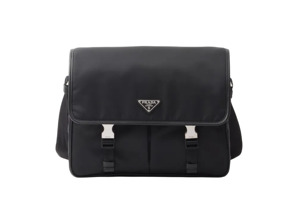 PRADA Re-Nylon x Saffiano Leather Shoulder Bag "Black"