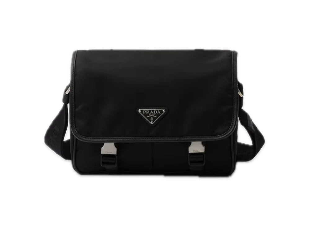 PRADA Re-Nylon x Saffiano Leather Shoulder Bag "Black"