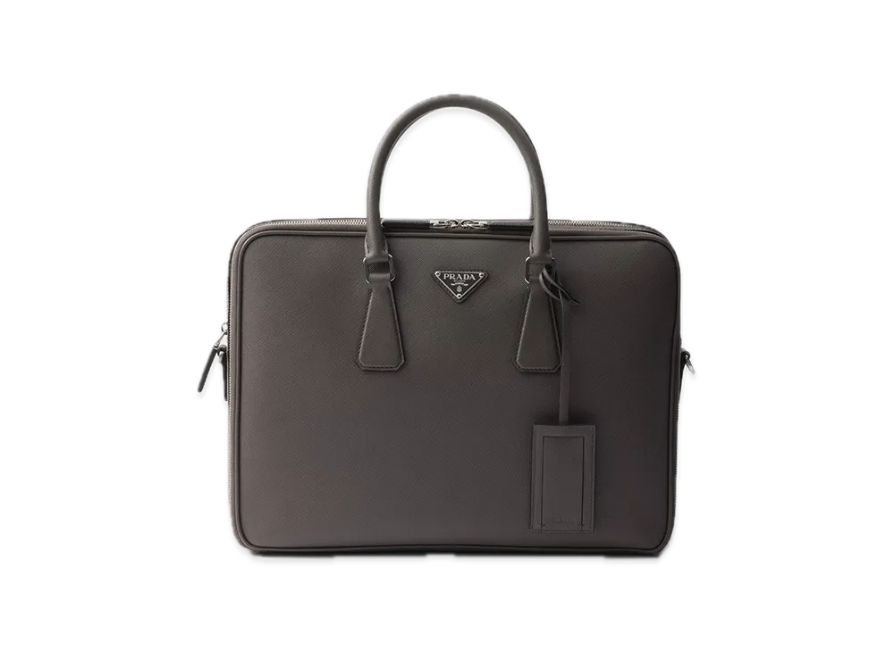 PRADA Saffiano Leather Briefcase "Bamboo/Beige"