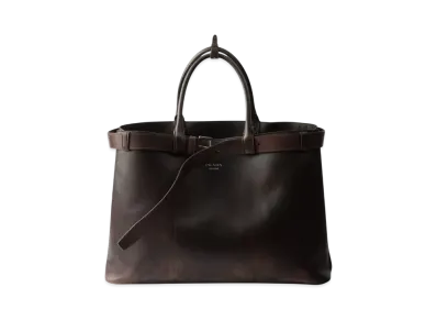 PRADA Buckle Nappa Leather Bag with Belt "Dark Brown"
