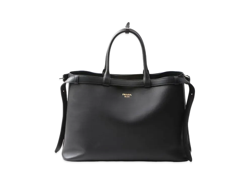 PRADA Buckle Leather Handbag with Double Belt "Black"