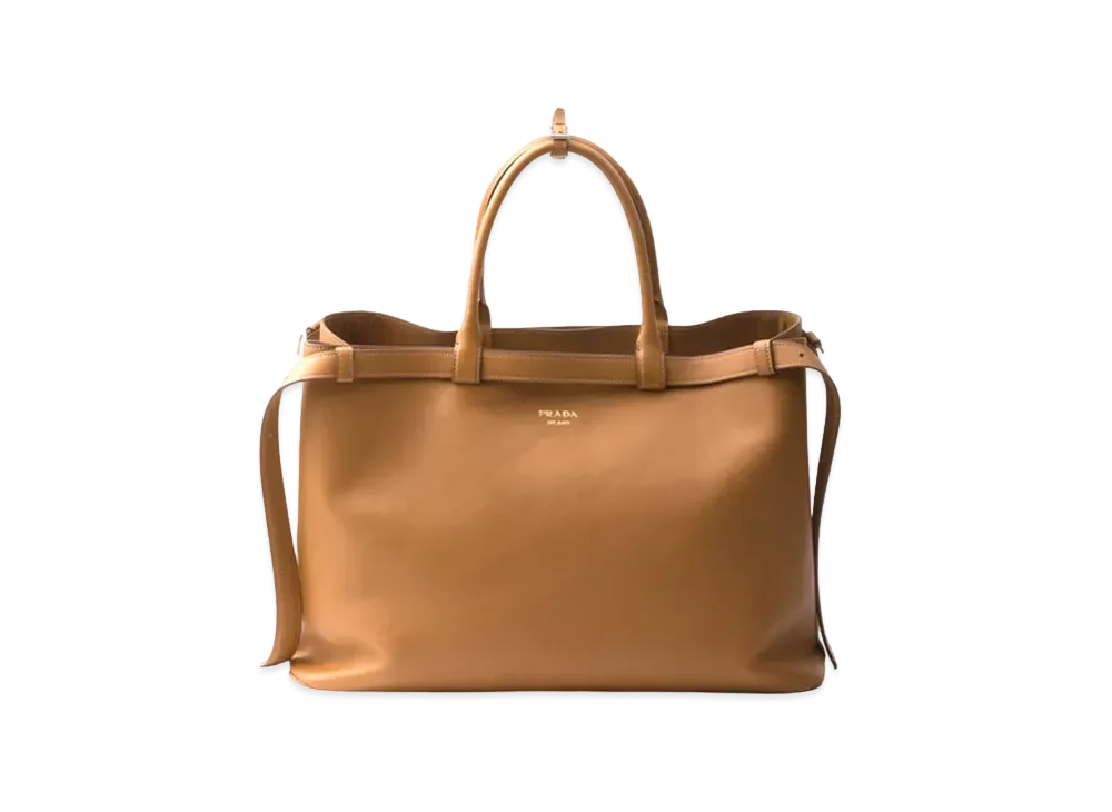 PRADA Buckle Leather Handbag with Double Belt "Caramel"