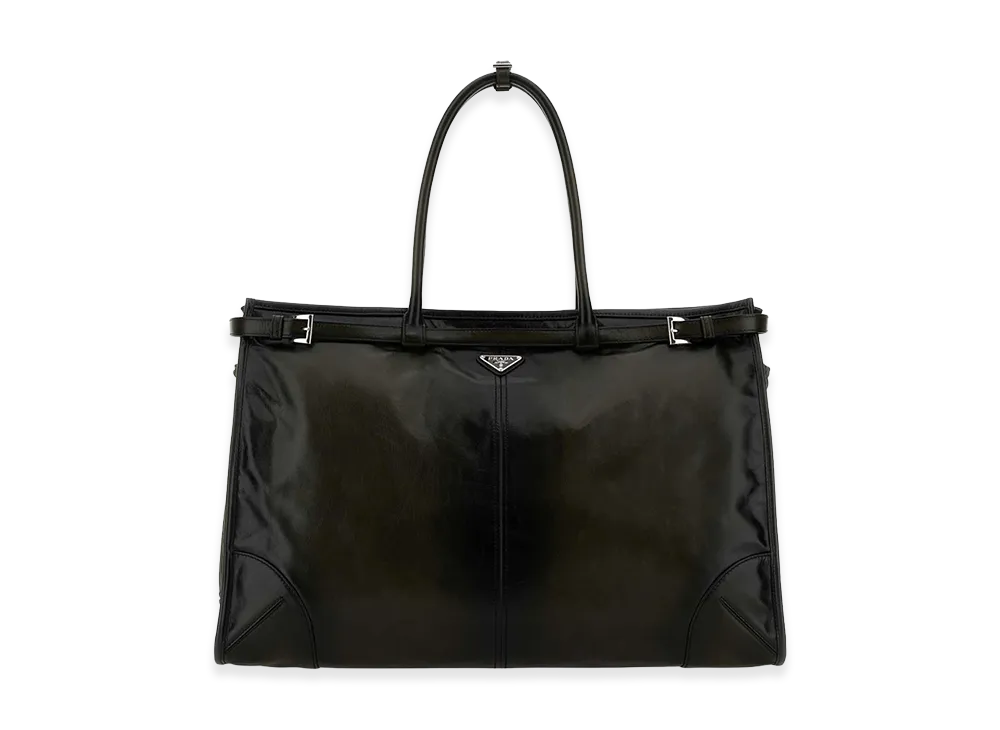 PRADA Leather Bonnie Shopping Bag "Dark Green"