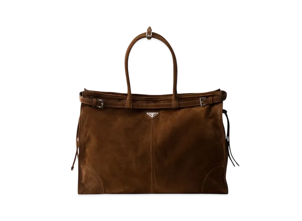 PRADA Suede Tote Bag "Dark Brown"