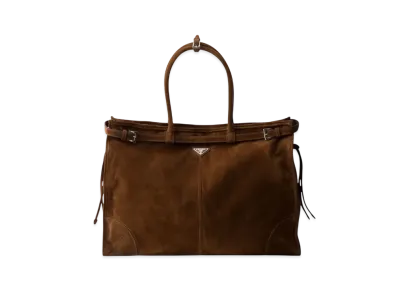 PRADA Suede Tote Bag "Dark Brown"