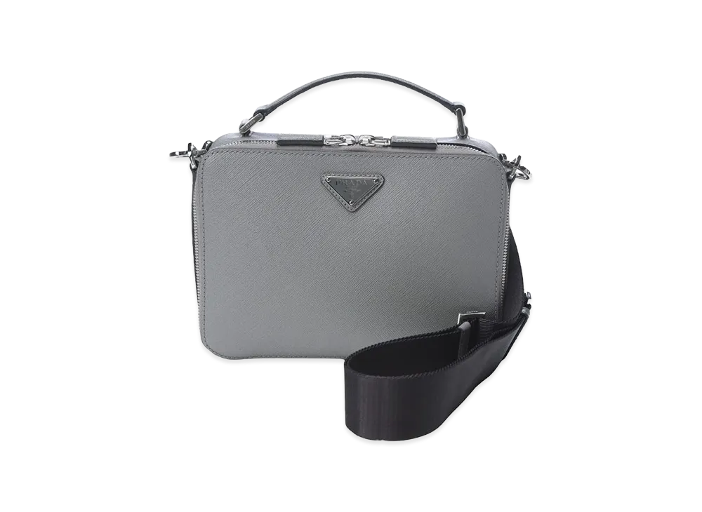 PRADA 2Way Brique Saffiano Leather Shoulder Bag "Gray"