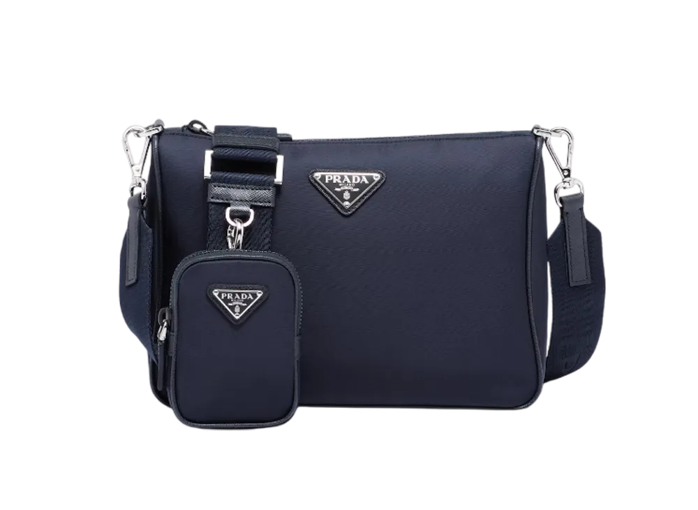 PRADA Re-Nylon x Saffiano Leather Shoulder Bag "Navy"