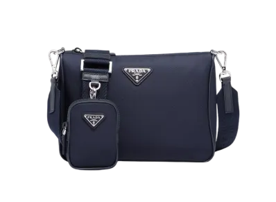 PRADA Re-Nylon x Saffiano Leather Shoulder Bag "Navy"