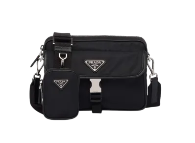 PRADA Re-Nylon x Saffiano Leather Shoulder Bag "Black"
