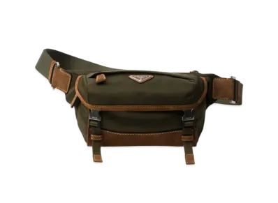 PRADA Small Re-Nylon and Suede Shoulder Bag "Khaki Green/Dark Brown"
