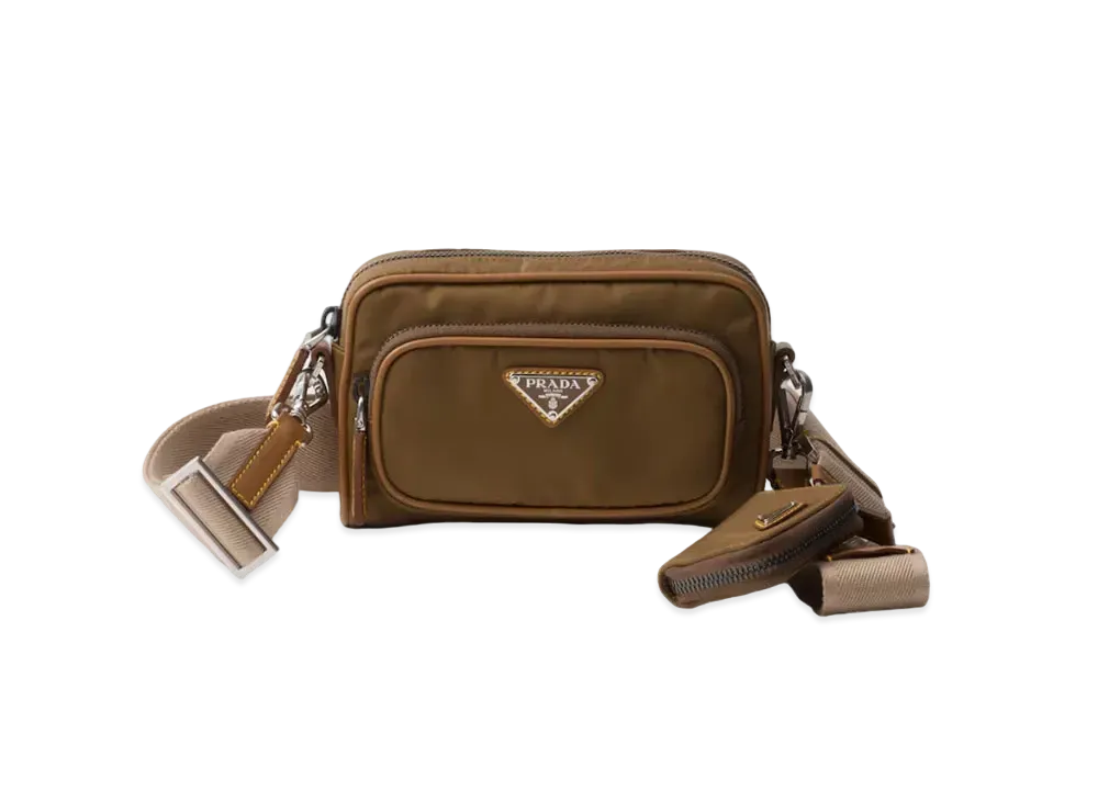 PRADA Re-Nylon and Leather Shoulder Bag "Brown"