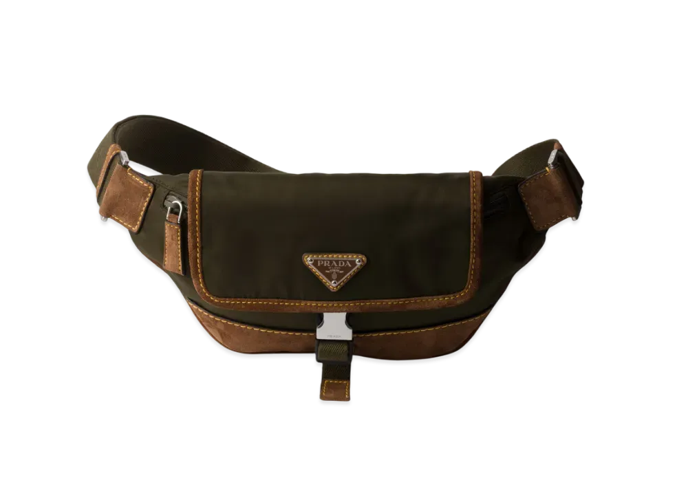 PRADA Re-Nylon and Suede Belt Bag "Khaki Green/Dark Brown"