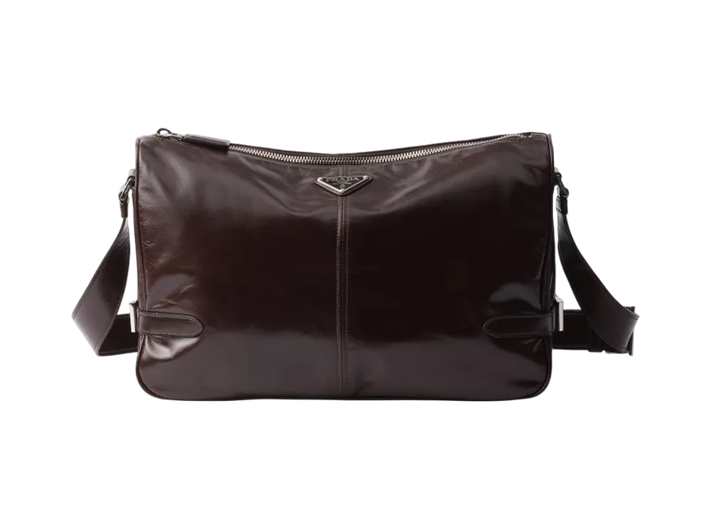 PRADA Soft Lux Leather Shoulder Bag "Dark Brown"
