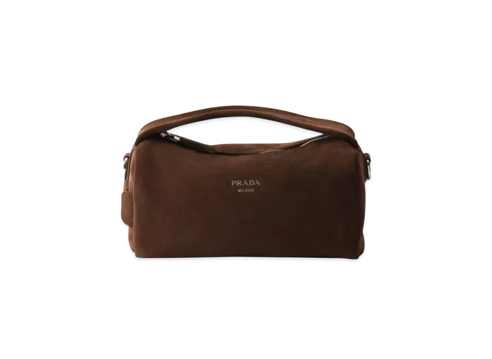 PRADA Suede Leather Shoulder Bag "Dark Brown"