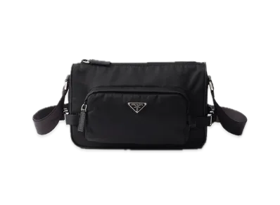 PRADA Medium Re-Nylon x Saffiano Leather Shoulder Bag "Black"
