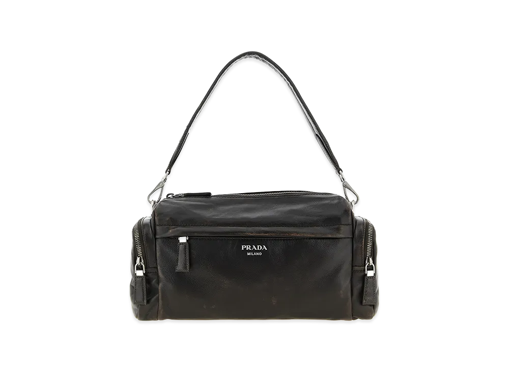 PRADA Aged Effect Nappa Leather Crossbody Bag "Brown"