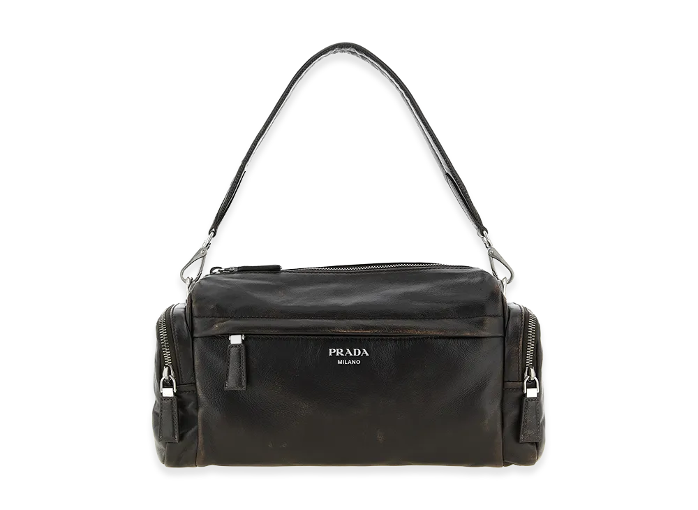 PRADA Aged Effect Nappa Leather Crossbody Bag "Dark Brown"