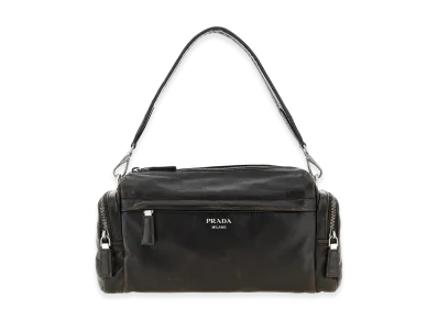 PRADA Aged Effect Nappa Leather Crossbody Bag "Dark Brown"