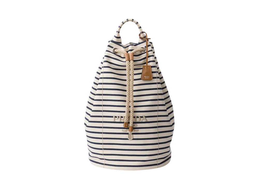 PRADA Stripe Canvas Drawstring Duffle Bag "Ivory/Blue"