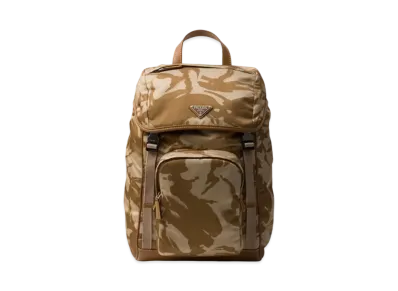 PRADA Printed Re-Nylon and Leather Backpack "Khaki"