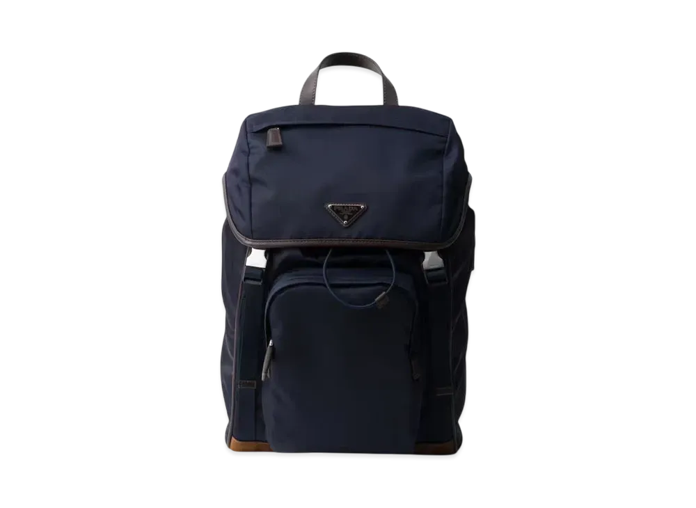 PRADA Re-Nylon and Leather Backpack "Navy/Dark Brown"