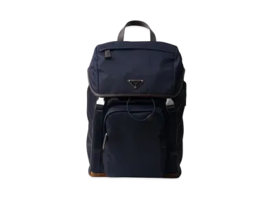 PRADA Re-Nylon and Leather Backpack "Navy/Dark Brown"
