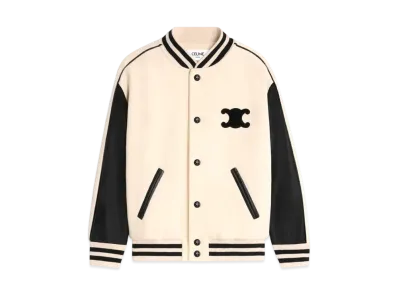 CELINE Triomphe Teddy Jacket In Textured Wool "Vanilla"