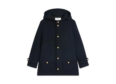 CELINE Hooded Triomphe Coat In Wool Felt "Navy"