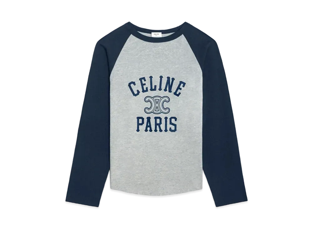CELINE Paris T-Shirt in Cotton Jersey "Grey Melange/Navy"