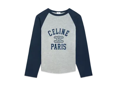 CELINE Paris T-Shirt in Cotton Jersey "Grey Melange/Navy"