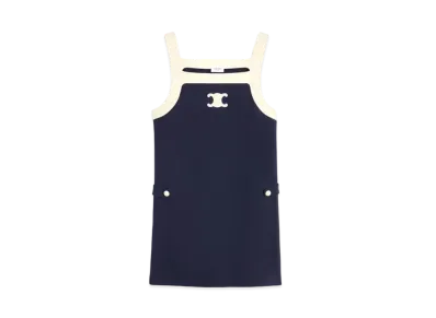 CELINE Mini Triomphe Dress In Wool Jersey "Dark Navy/Cream"