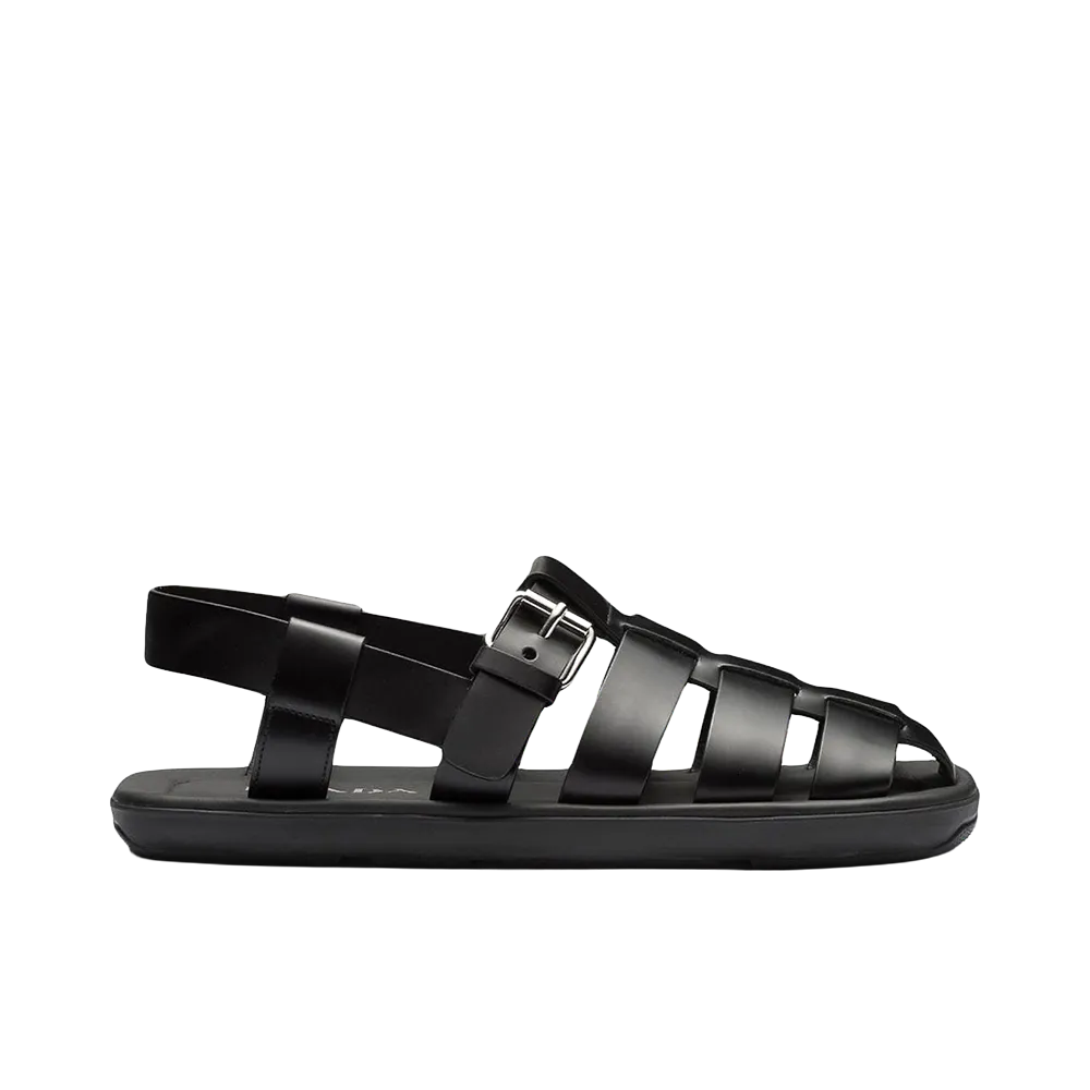 PRADA Interwoven Straps Flat Sandals "Black"