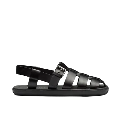PRADA Interwoven Straps Flat Sandals "Black"