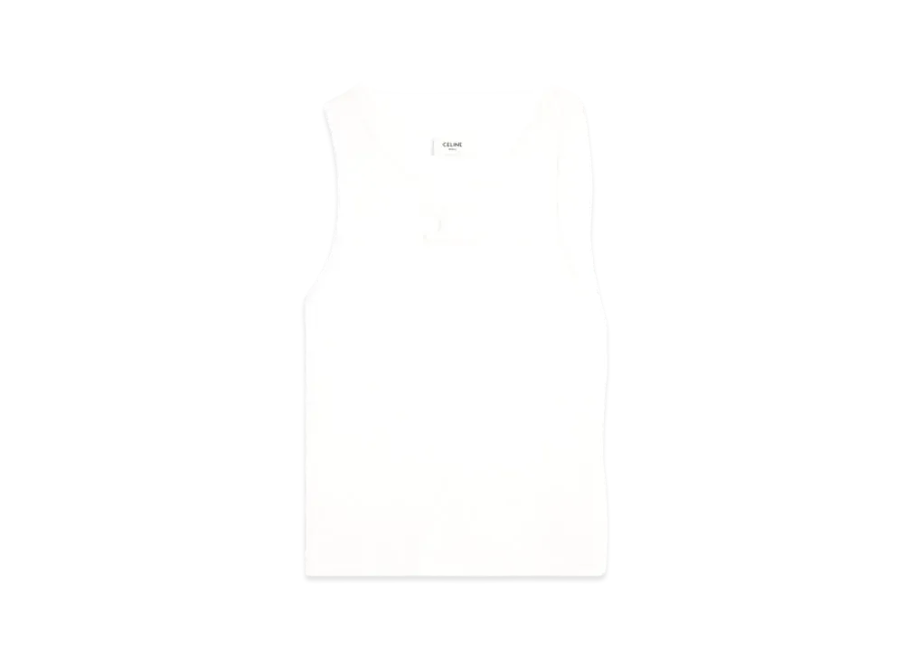 CELINE Triomphe Tank Top In Ribbed Silk Jersey "Off White"