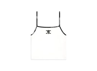 CELINE Embroidered Triomphe Tank Top In Cotton Jersey "Off White/Black"