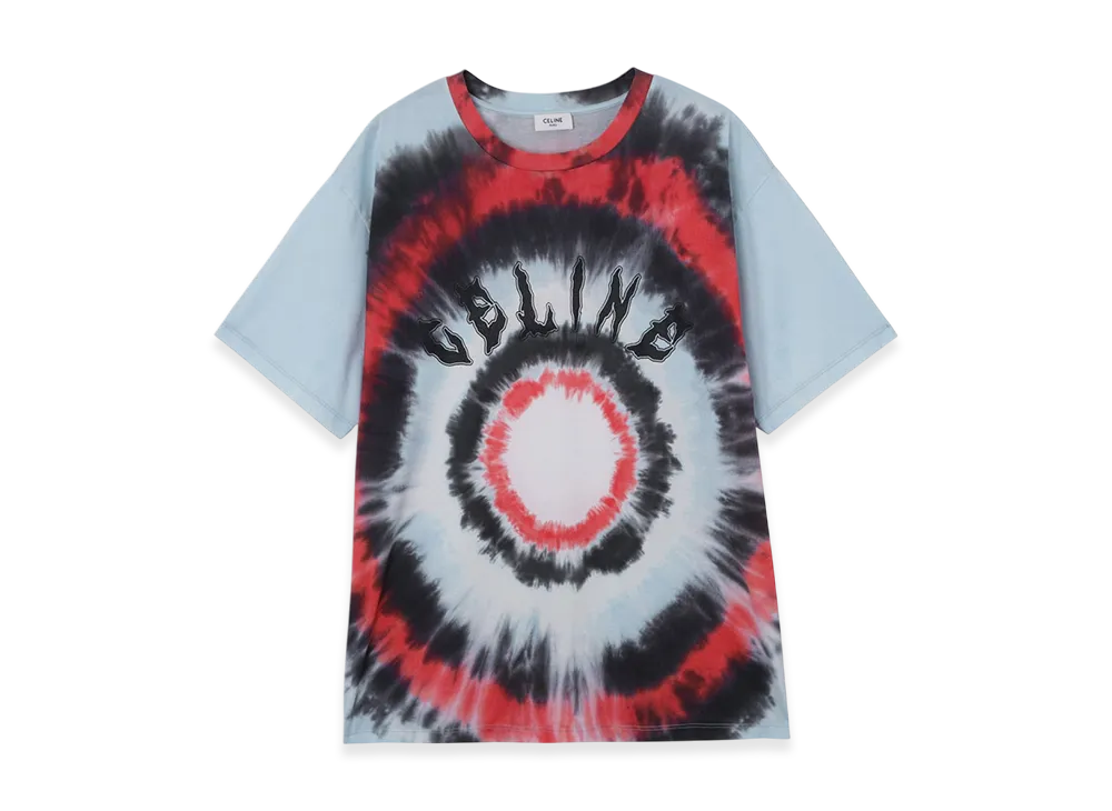 CELINE T-Shirt Loose Celine-Tie&Dye Rond "Offwhite/Red/Black"